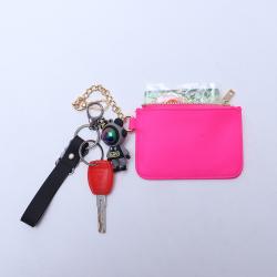 Women Fashion Stock Mini Small Pouch Bag Custom Designs Zipper Keychain Wallet  Waterproof Coin Pu Leather Pouch
