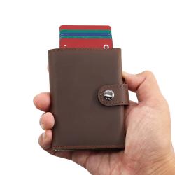 Wholesale genuine leather metal wallet credit card holder aluminium card holder smart wallet