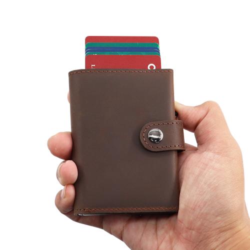 Wholesale genuine leather metal wallet credit card holder aluminium card holder smart wallet