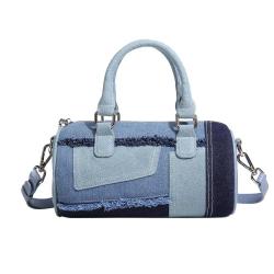 2024 Custom Contrast Color Denim Barrel Bags Handbags For Fashion Women