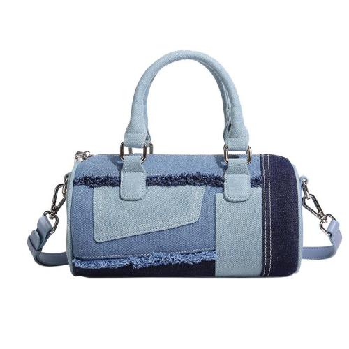 2024 Custom Contrast Color Denim Barrel Bags Handbags For Fashion Women
