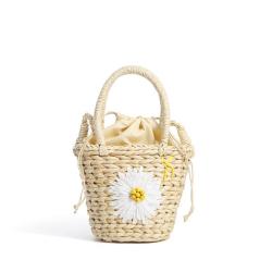 2024 Spring And Summer New Women'S Bag Small Daisies Embroidered Straw Handbag Pastoral Wind Bucket Bag Shoulder Crossbody Bag