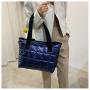 Woman ladies sports metallic puffer tote bag travel weekend overnight puffy bags big quilted shoulder tote bag