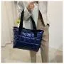 Woman ladies sports metallic puffer tote bag travel weekend overnight puffy bags big quilted shoulder tote bag