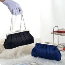 High Quality Luxury Silk Evening Bag Royal Blue Clip Clutch Purses for Women Ladies Handbag Clutch Chain Bag for Wedding Party
