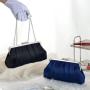 High Quality Luxury Silk Evening Bag Royal Blue Clip Clutch Purses for Women Ladies Handbag Clutch Chain Bag for Wedding Party