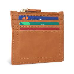 Custom logo Women Slim Leather Card Case Holder Small Wallet Cute Coin Purse With Zipper