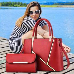 High Quality 2-Piece Set Women's Pu Leather Handbag Custom Logo Clutch Purse and Tote Bag for Ladies