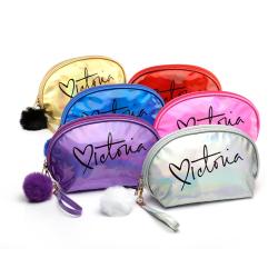 Gelory Custom Logo Laser Semicircular Bags Waterproof Colorful PVC Cosmetic Bag Makeup Pouch
