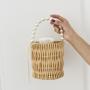 Beach Pearl chain shoulder bag women's handwoven handbag straw  rattan crossbody handbag  2024 mini bucket bag with silk