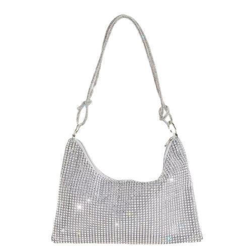 HR425 New Plastics Mesh Rhinestone Knotted Underarm Bag with Diamond Inlay Trend Niche One Shoulder Dinner Clutch Bag Tote Bag