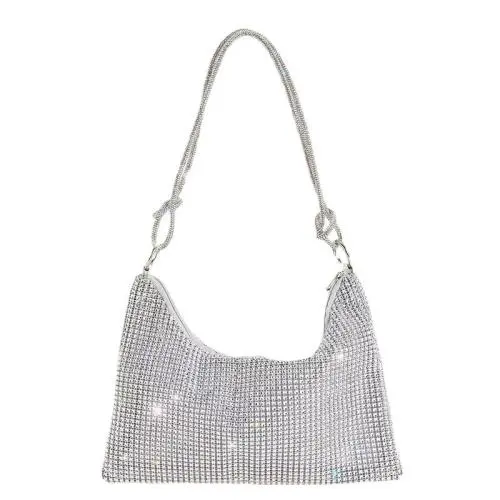HR425 New Plastics Mesh Rhinestone Knotted Underarm Bag with Diamond Inlay Trend Niche One Shoulder Dinner Clutch Bag Tote Bag