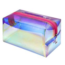 Gelory Travel Large Capacity Zipper Makeup Pouch Fashion Custom Holographic Pvc Clear Makeup Cosmetic Bag Waterproof