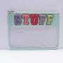 Keymay Transparent Pvc Flat Lay Makeup Bag Travel Snacks Bag Personalized Chenille Letter Cosmetic Bag Clear Pouch With Patches