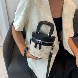 HR536 Hot New Women Handbag Fashion Ladies Montage PU Woven Bucket Bag Summer Vacation Outdoor Single Shoulder Crossbody Bag