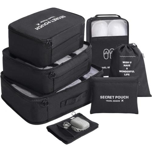 Gelory 7 Set Packing Cubes For Suitcases , Lightweight Travel Luggage Organizer With Shoe Bag & Laundry Bag