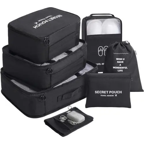 Gelory 7 Set Packing Cubes For Suitcases , Lightweight Travel Luggage Organizer With Shoe Bag & Laundry Bag