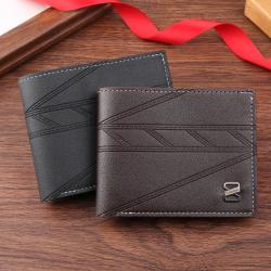 Men's wallet men's short money wallet men's youth simple fashion multi-card space plain horizontal paragraph leather wallet