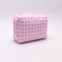 Keymay Custom Wholesale Pink Cosmetic Bag Travel Organizer Zipper Pouch Plaid Checkered Makeup Bag