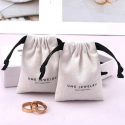 Recyclable Custom Logo Printing Brush Canvas Jewelry Ring Storage Pouch Luxury Soft Drawstring Cotton Jewelry Packing Dust Bag