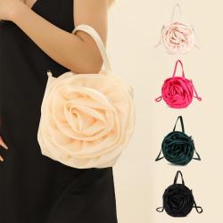 Factory low price Satin rose flower style portable crossbody party wedding women's evening bag