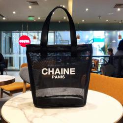 Small Fragrant Wind Mesh Tote Bag Black and White Letter Hollow Breathable Cosmetic Bag Portable Bag