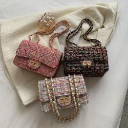 New Product tweed women's bags fashion 2024 popular Korean style hobo chain shoulder crossbody bag for women messenger bags