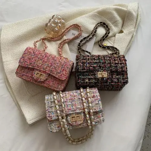 New Product tweed women's bags fashion 2024 popular Korean style hobo chain shoulder crossbody bag for women messenger bags