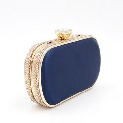 Fashionable polyester silk handbag elegant dinner bag single shoulder blue clutch evening bags manufacturer