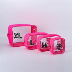 Keymay RTS Fast Shipping Personalized Letter Patch Waterproof Pvc Clear Pouch with Zipper Makeup Bag Pvc Makeup Bag Transparent