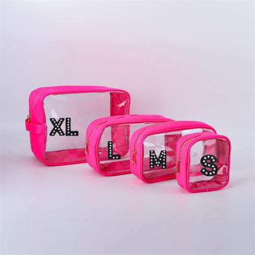 Keymay RTS Fast Shipping Personalized Letter Patch Waterproof Pvc Clear Pouch with Zipper Makeup Bag Pvc Makeup Bag Transparent
