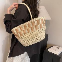 Custom 2024 Summer beach bag woven handmade straw bag bucket handbags for women ladies girls holiday bohemian