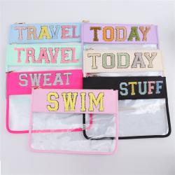 Keymay Custom Logo PVC Zipper Bag Travel Toiletry Bag Clear Flat Cosmetic Makeup Pouch Waterproof Transparent Toiletry Bag