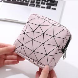 Portable Multifunctional PU Leather Women Menstrual Rhombus Sanitary Napkin Organizer Pouch Diamond Cosmetic Bag