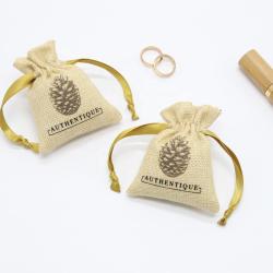 Screen Printing Natural Jute Linen Lipstick Jewelry Pouch Small Burlap Wedding Gift Drawstring Bag