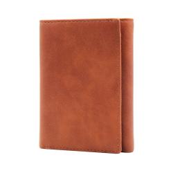 Minimalist trifold wallet rfid blocking oil wax top grain leather wallet for men with custom hot stamp logo for free