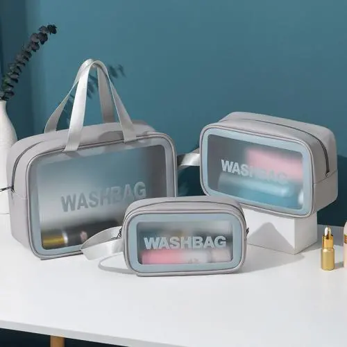Fashion Custom Printed PU Lady Organizer Toiletry Bag Durable Waterproof Clear Travel Makeup Cosmetic Bag 3pcs Set