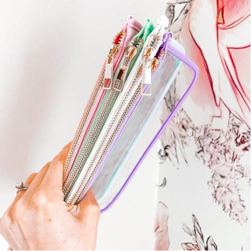 Multi Color PVC Clear Cosmetic Makeup Bag Transparent Flat Zipper Organizer Storage Pouch Women Beauty Toiletry Bag