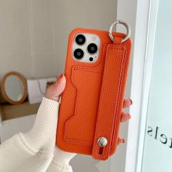 Luxury Leather Mobile Phone Back Cover Cases With Atm Credit Card Holder Slot Pocket Hand Finger Strap For Iphone 13 14 Pro Max