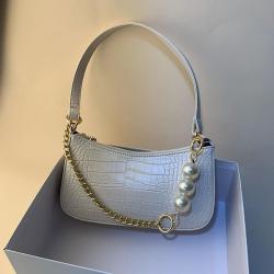 French Retro Crocodile Pattern Pearl Chain Underarm Bags Women Handbags Ladies Shoulder Messenger Bag Bolsos Para Mujeres