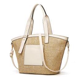 Custom Trendy Women Summer Beach Straw Bucket Bag Fashion hand Large Capacity Holiday Vacation Woven Travel Beach Tote Bags