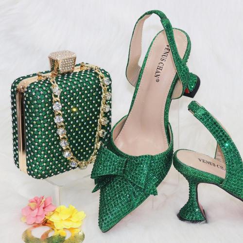 Luxury rainbow pointy bow high heeled sandals ladies pumps stiletto women rhinestone designers heeled sandals with handbag