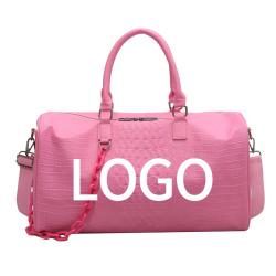 Custom Logo Lightweight Crocodile Pattern PU Short-distance Travel Duffle Girls Weekend Overnight Sport bag
