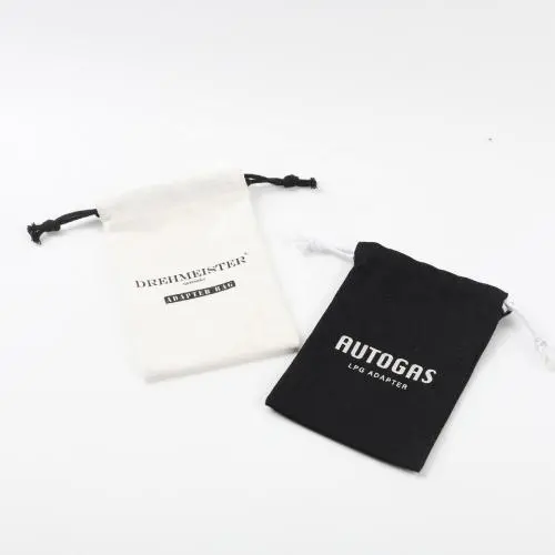 Custom Logo Printed Canvas Cotton Drawstring Dust Bag Black White Thick Cotton Jewelry Packaging Cosmetic Pouch
