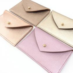 Wholesale Women Credit Card Holder Metallic Leather Envelope Purse Wallet Ladies Mini Card Holder