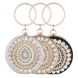 New design round evening bag rhinestone flower bag glitter handbags woman good quality sling bag