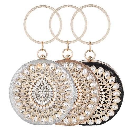New design round evening bag rhinestone flower bag glitter handbags woman good quality sling bag