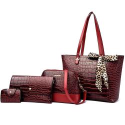 Alligator Bow New 4 Pieces Set Handbag Tote Bag Bucket Fashion Designer Women Bags Large Capacity Single Shoulder Crossbody Bag