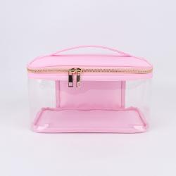 Keymay New Design RTS Toiletry Clear Nylon Bag Large Zipper Top Open Makeup Pouch Bag Transparent PVC Cosmetic Bag Make up Case