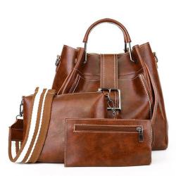 HR224 New Fashion Ladies PU Three Piece Women's Bag Handheld One Shoulder Crossbody Bucket Bag Women Large Luxury Handbag Sets